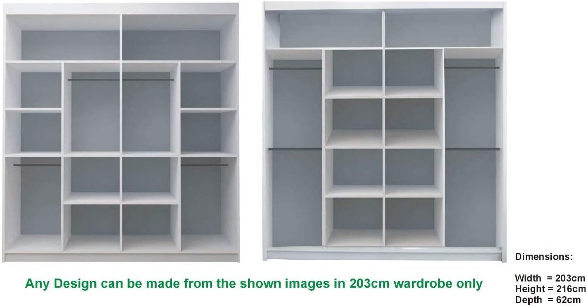 Modern Mirror sliding door wardrobe with LED Light Width 150cm/180cm/203cm