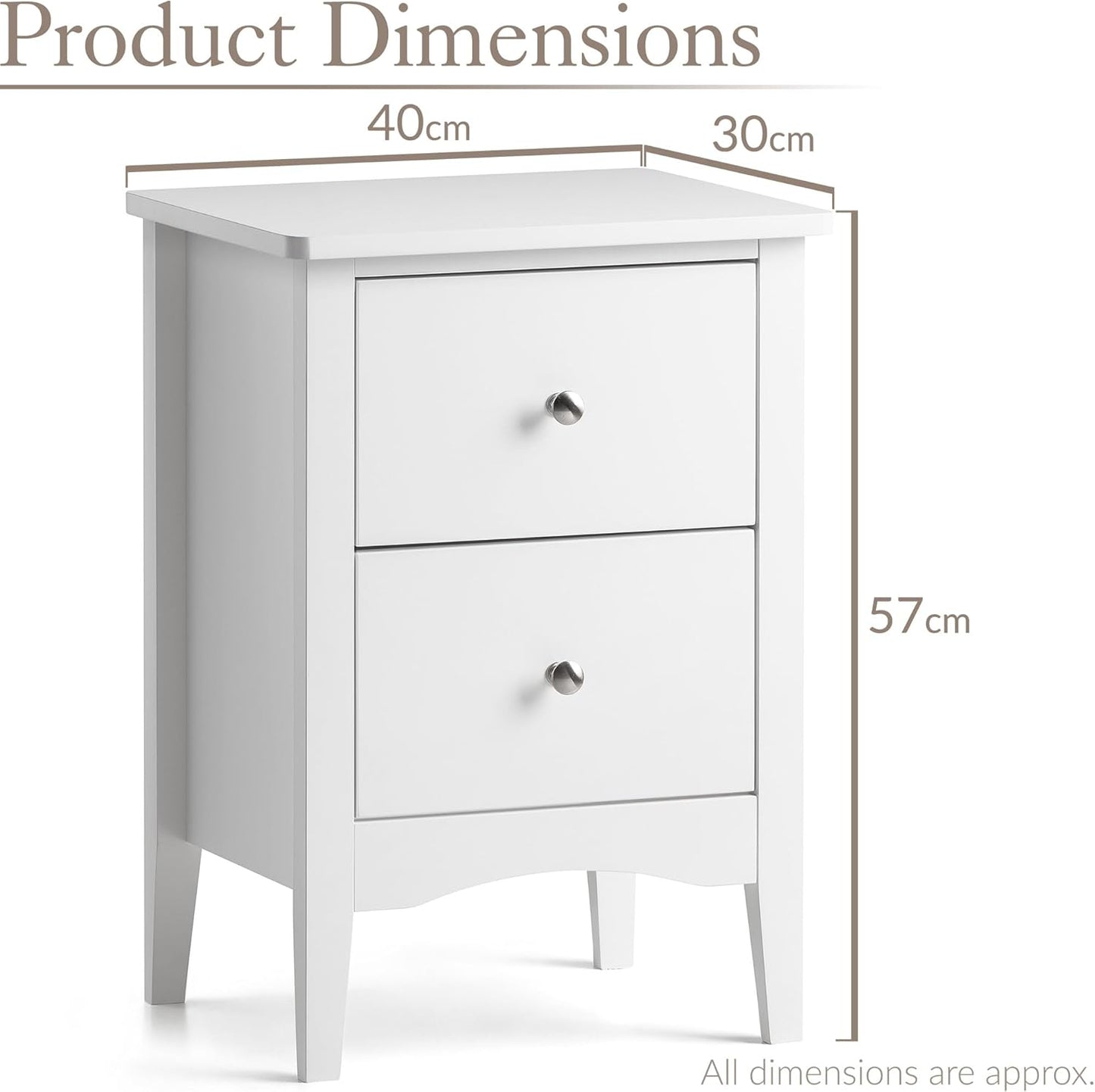 2 Drawer Bedside Table, Modern Bedroom Nightstand, Wooden MDF Side End Stand for Living Room Hallway Sofa