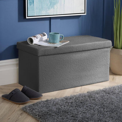 Extra Large Folding Ottoman Fabric Storage Chest, Grey, 100cm