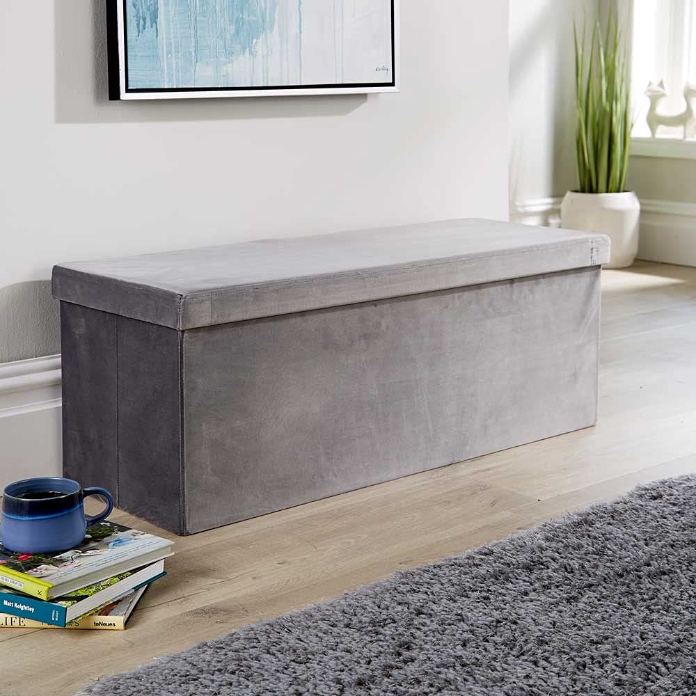 Extra Large Folding Ottoman Fabric Storage Chest, Grey, 100cm