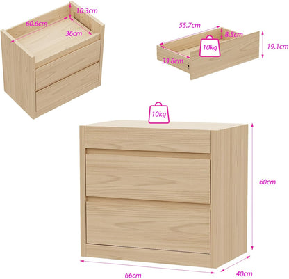 Bedside Table with Hidden Drawer, Modern Nightstand with 2 Large Drawers, Bedside Storage Cabinet