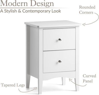 2 Drawer Bedside Table, Modern Bedroom Nightstand, Wooden MDF Side End Stand for Living Room Hallway Sofa