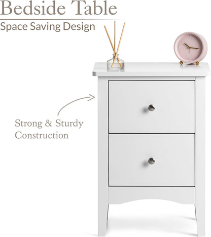 2 Drawer Bedside Table, Modern Bedroom Nightstand, Wooden MDF Side End Stand for Living Room Hallway Sofa