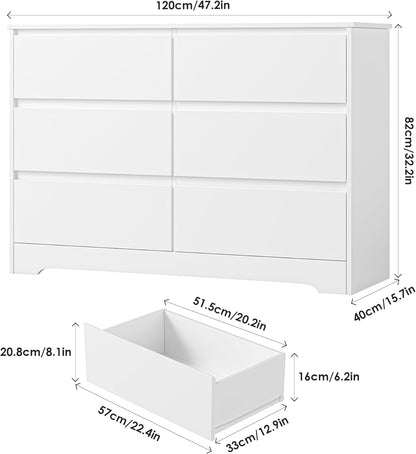 Chest of Drawers Bedroom Storage Cabinet Wide Dresser with 6 Drawers Bedroom Furniture