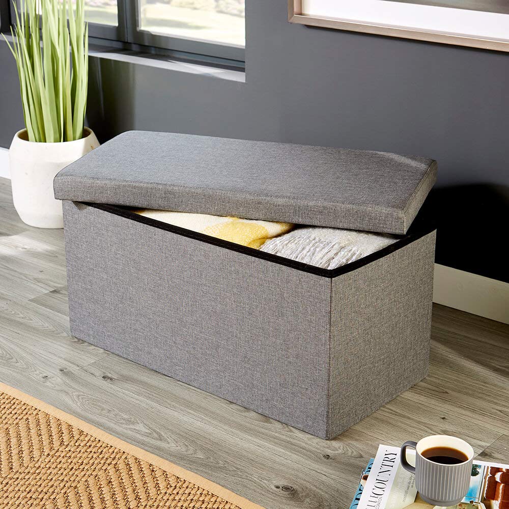 Extra Large Folding Ottoman Fabric Storage Chest, Grey, 100cm