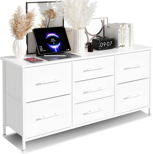 Dresser for Bedroom with 7 Fabric Drawers, TV Stand on Castors, Storage Organizer for Living Room