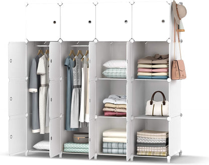 Wardrobe Foldable Closet with 16 Compartments, Combination Armoire Modular Cabinet Clothes Storage