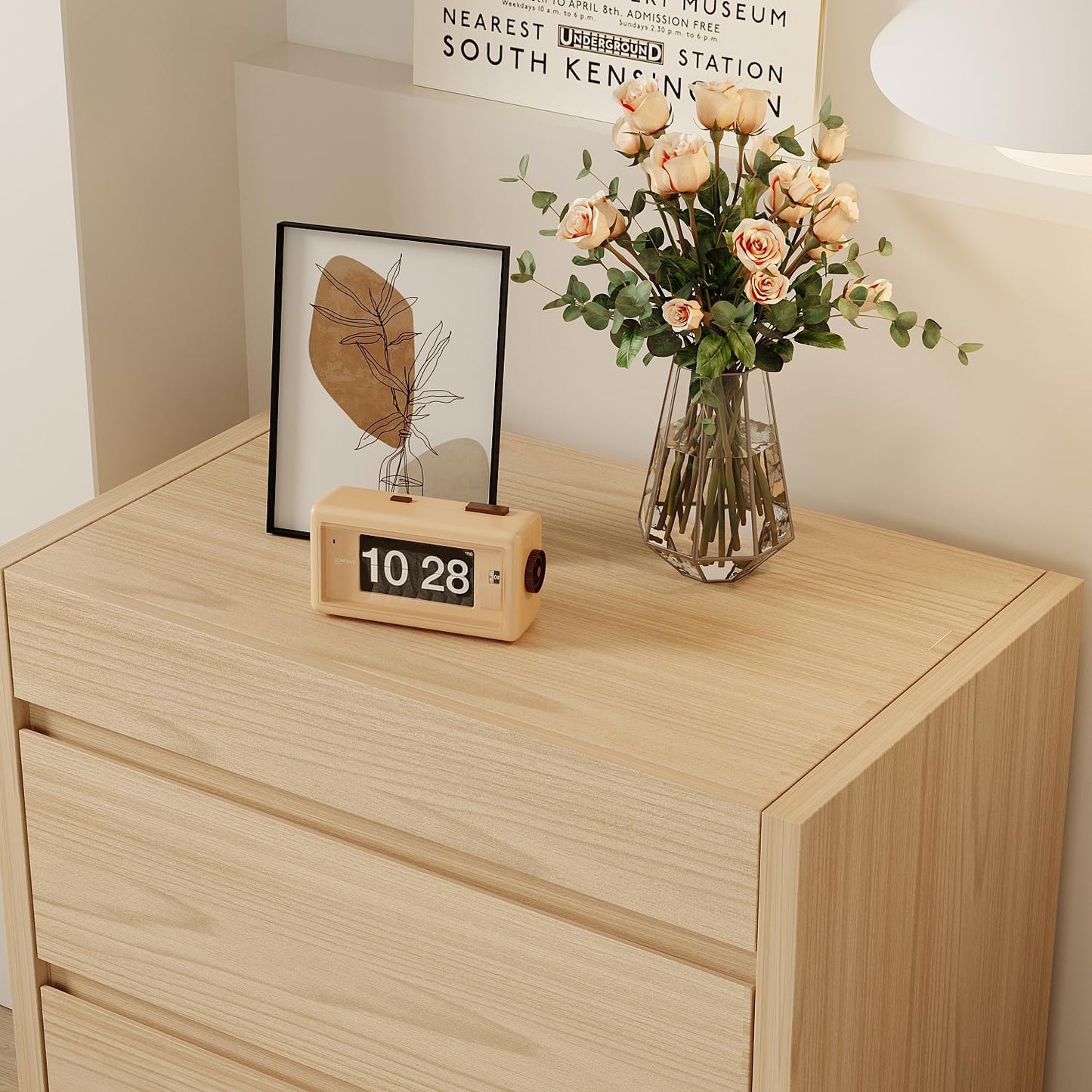 Bedside Table with Hidden Drawer, Modern Nightstand with 2 Large Drawers, Bedside Storage Cabinet
