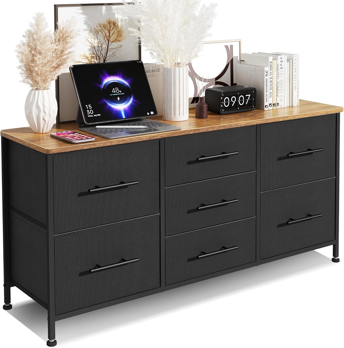 Dresser for Bedroom with 7 Fabric Drawers, TV Stand on Castors, Storage Organizer for Living Room