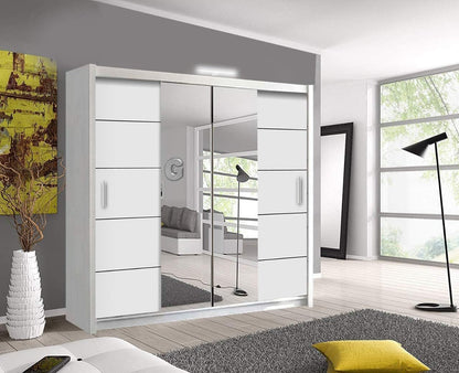Modern Mirror sliding door wardrobe with LED Light Width 150cm/180cm/203cm