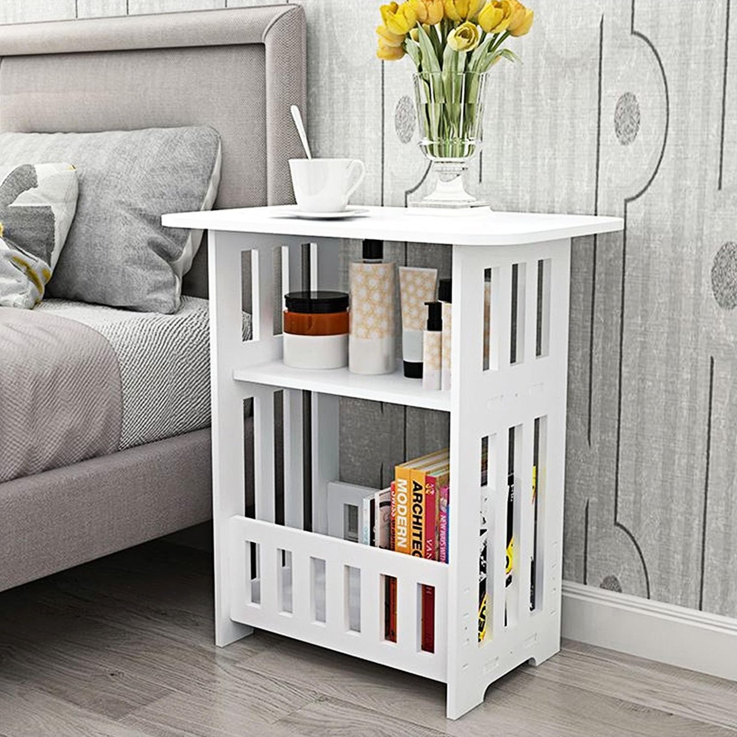 3 Tier Side Table 45x30x49cm - Modern Wood Nightstand End Table for Home Bedroom Living Room