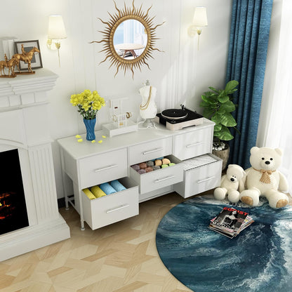 Dresser for Bedroom with 7 Fabric Drawers, TV Stand on Castors, Storage Organizer for Living Room