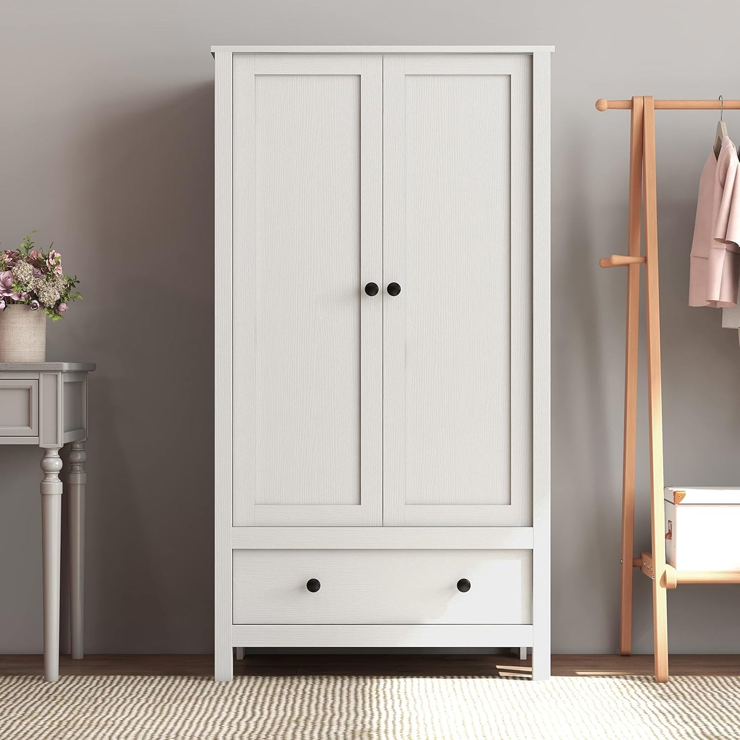 2 Door Wardrobe, Armoire with Drawer for Bedroom