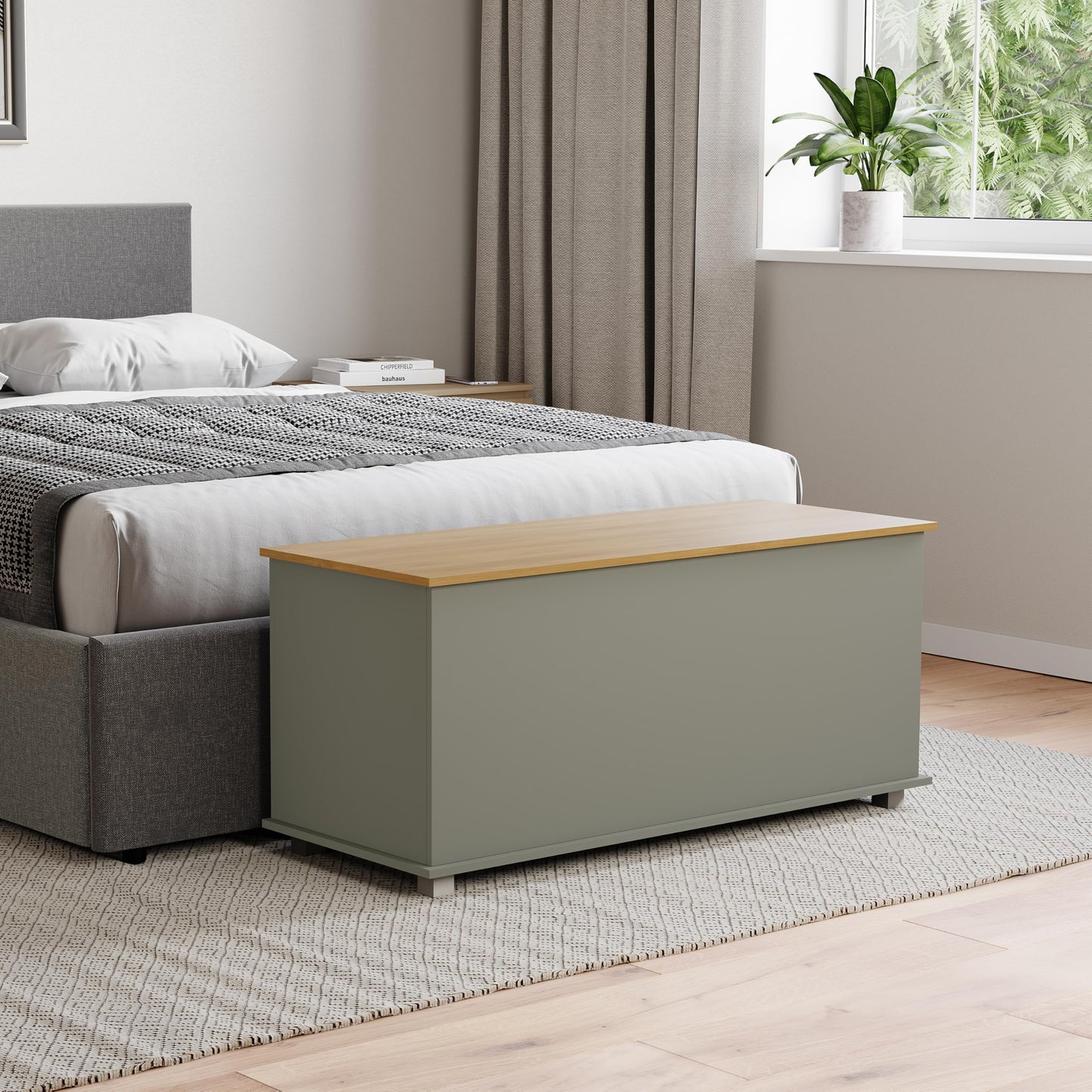 Storage Ottoman, Wooden Chest with Lid, Seat, Stool, Window Bench, Blankets, Bedding