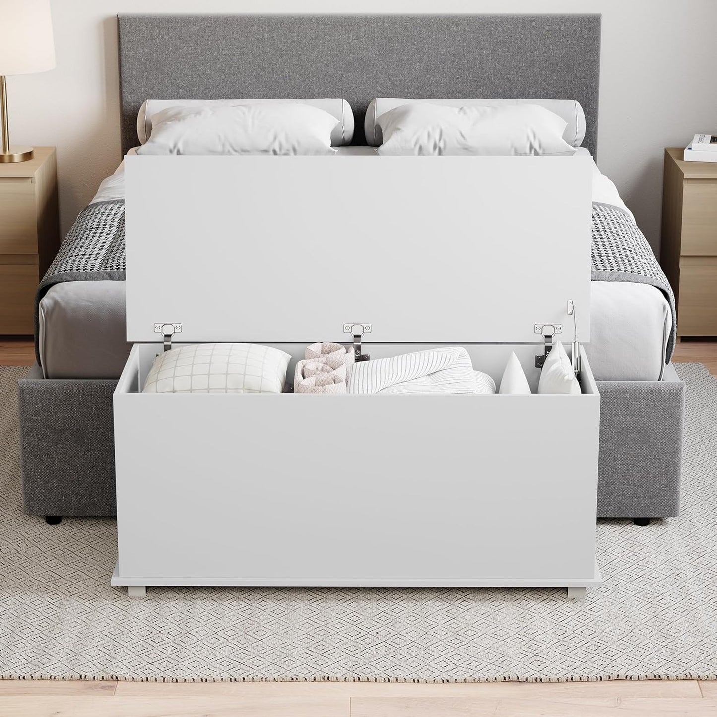 Storage Ottoman, Wooden Chest with Lid, Seat, Stool, Window Bench, Blankets, Bedding